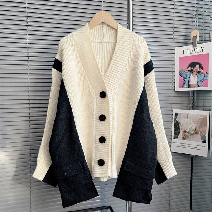 Autumn Chic Colorblock V Neck Knit Sweater for Women