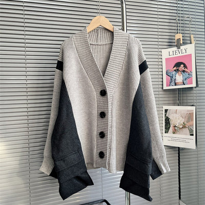 Autumn Chic Colorblock V Neck Knit Sweater for Women