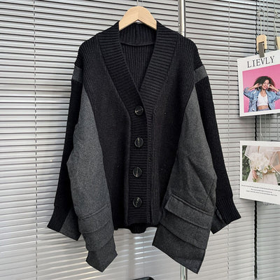 Autumn Chic Colorblock V Neck Knit Sweater for Women