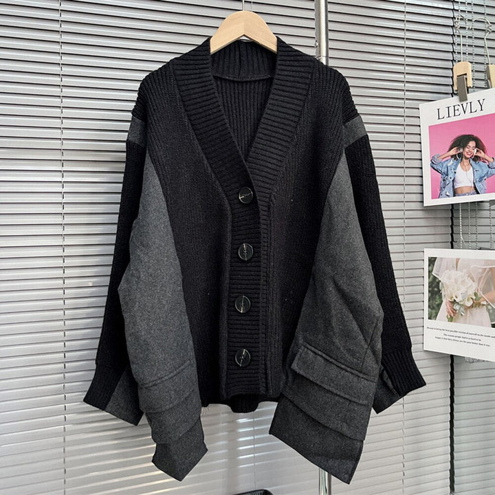Autumn Chic Colorblock V Neck Knit Sweater for Women