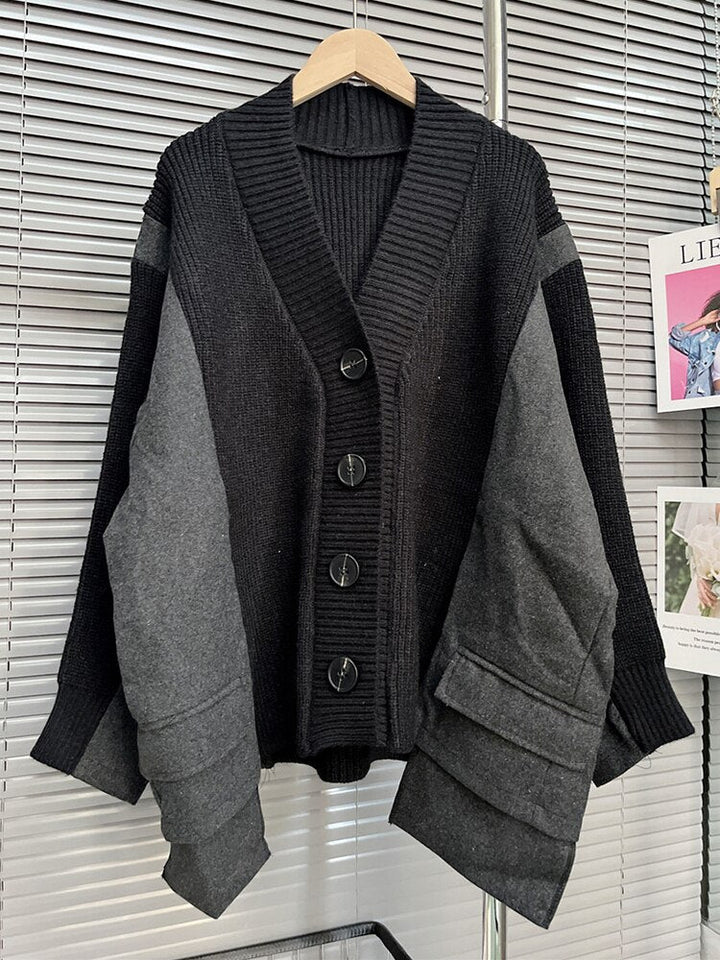 Autumn Chic Colorblock V Neck Knit Sweater for Women