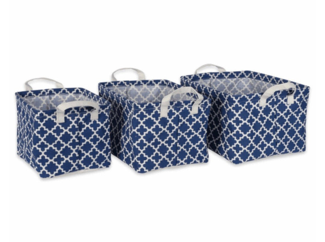 PE Coated Cotton/Poly Laundry Bin Lattice Nautical Blue Rectangle Asst Small Set/3
