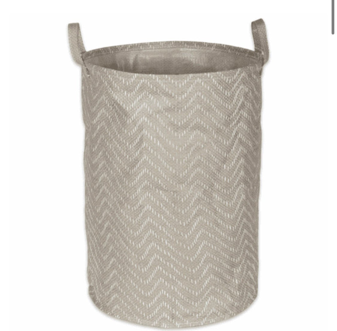 PE Coated Woven Paper Laundry Hamper Tribal Chevron Stone/Cream Round 13.75X13.75X20