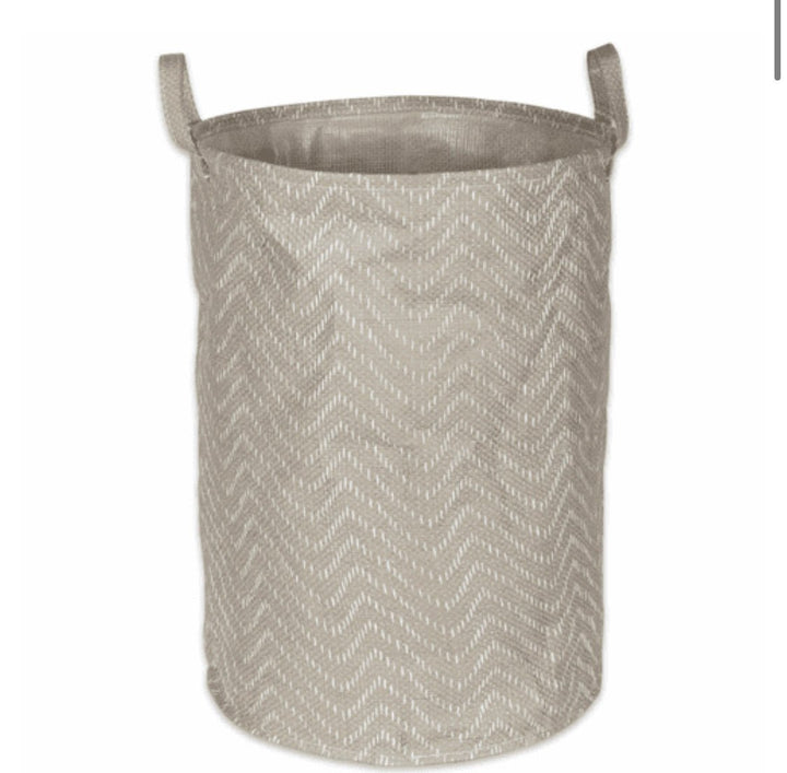 PE Coated Woven Paper Laundry Hamper Tribal Chevron Stone/Cream Round 13.75X13.75X20