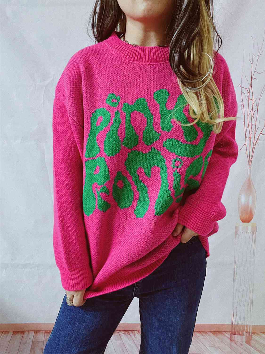 Pinky Promise Comfort Knit Sweater with Trendy Graphic Design