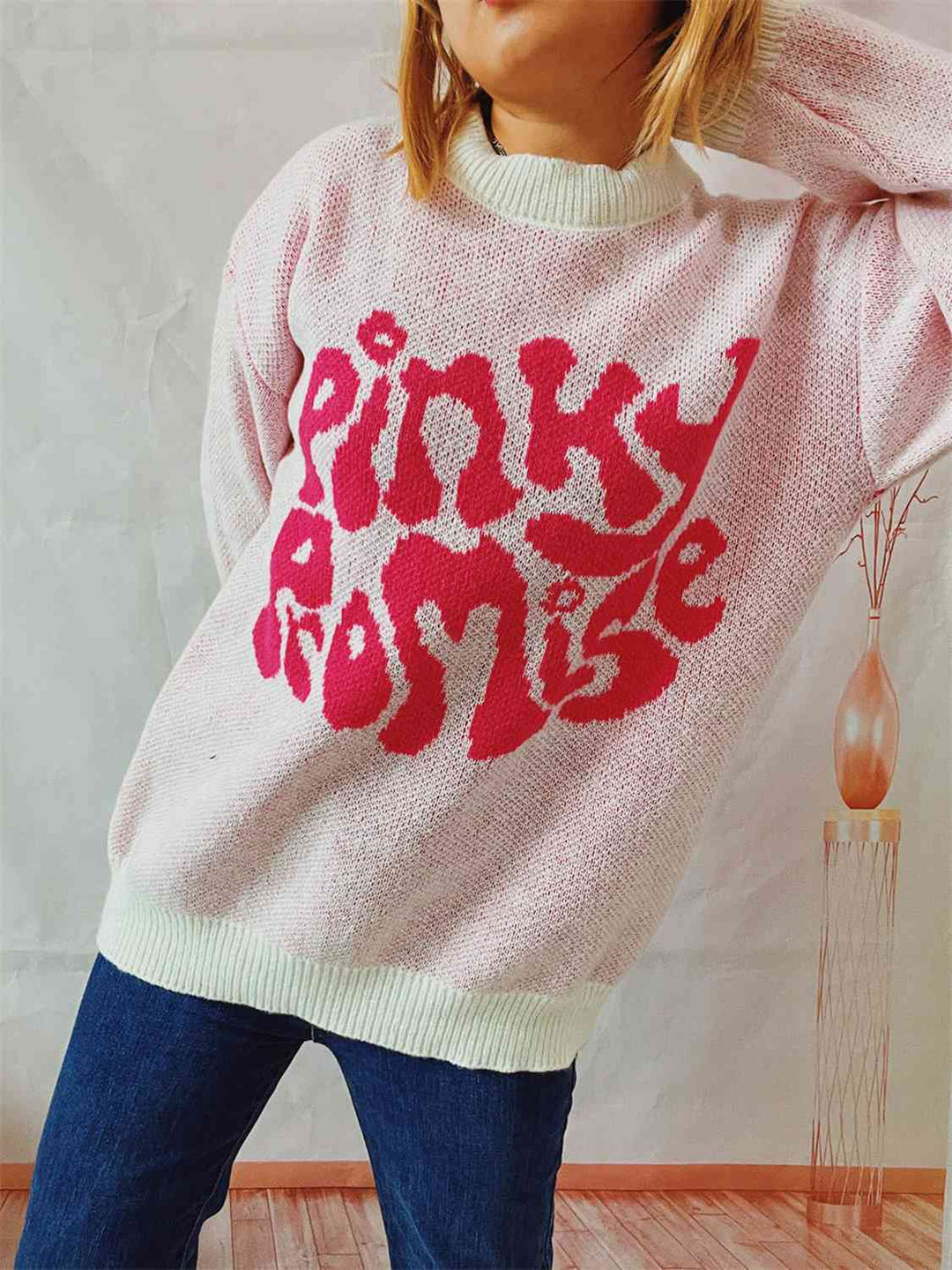 Pinky Promise Comfort Knit Sweater with Trendy Graphic Design