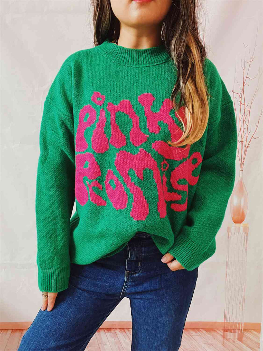 Pinky Promise Comfort Knit Sweater with Trendy Graphic Design