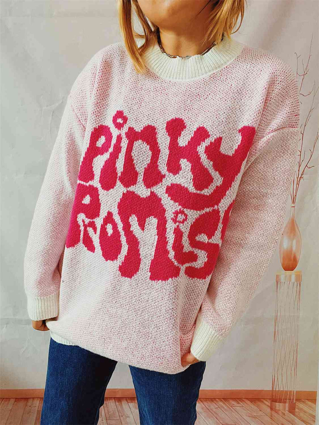 Pinky Promise Comfort Knit Sweater with Trendy Graphic Design