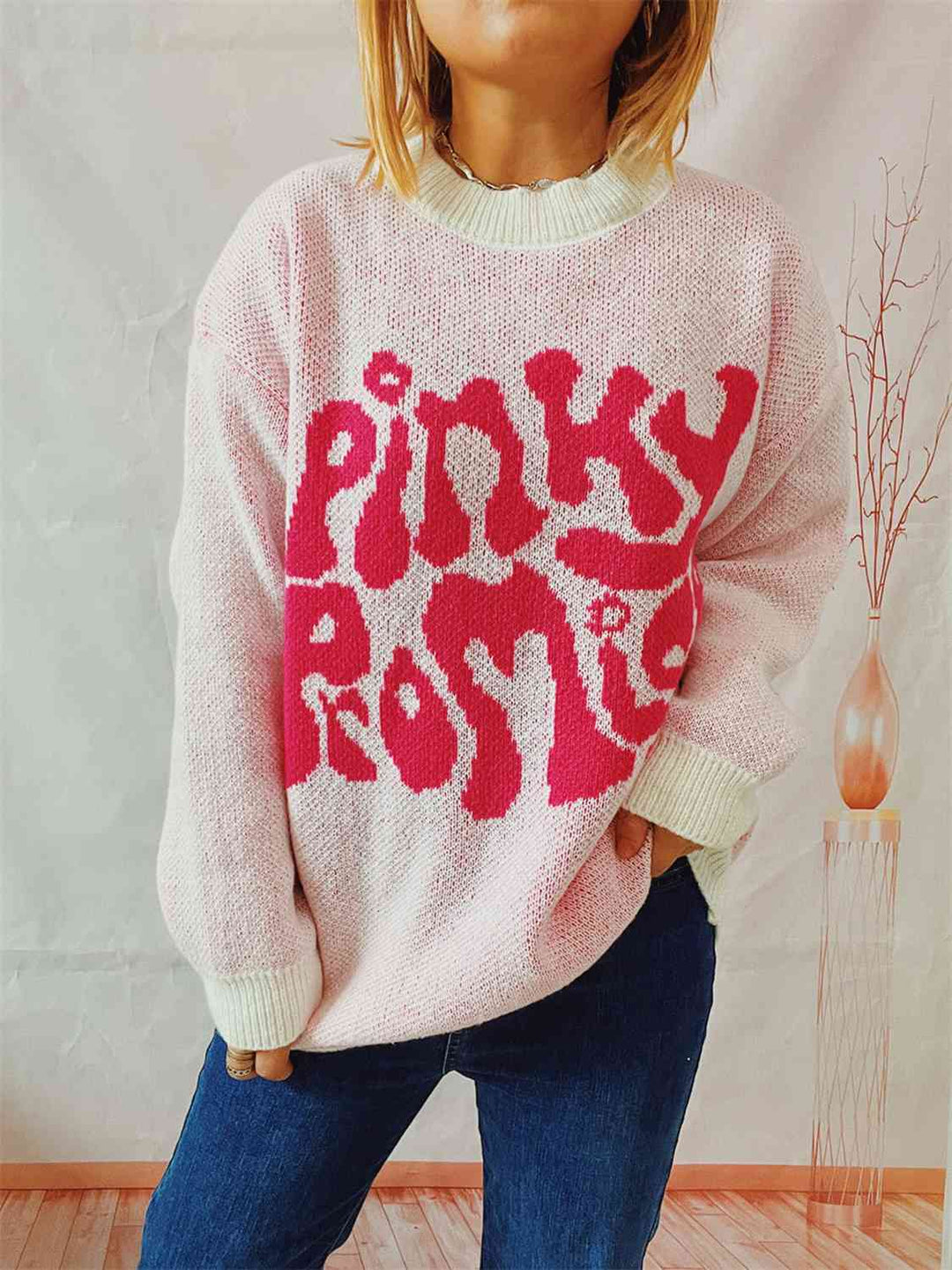 Pinky Promise Comfort Knit Sweater with Trendy Graphic Design