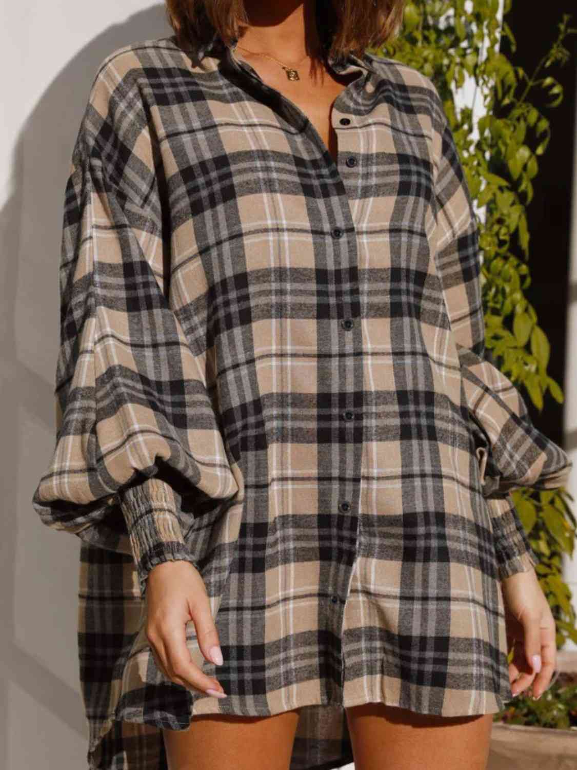 Stylish Checkered Lantern Sleeve Top for Trendy Fashion