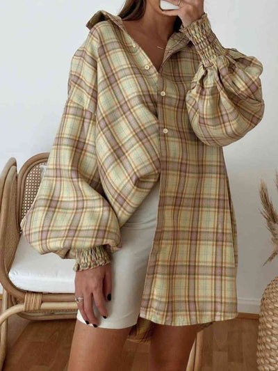 Stylish Checkered Lantern Sleeve Top for Trendy Fashion