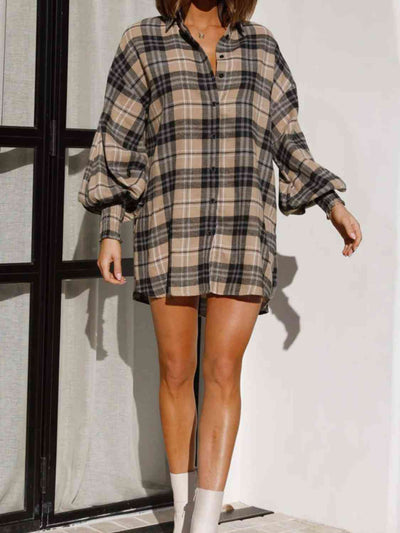 Stylish Checkered Lantern Sleeve Top for Trendy Fashion