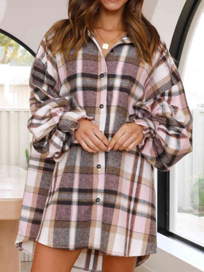 Stylish Checkered Lantern Sleeve Top for Trendy Fashion