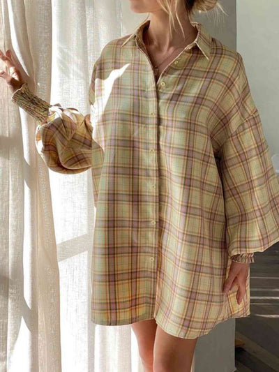 Stylish Checkered Lantern Sleeve Top for Trendy Fashion
