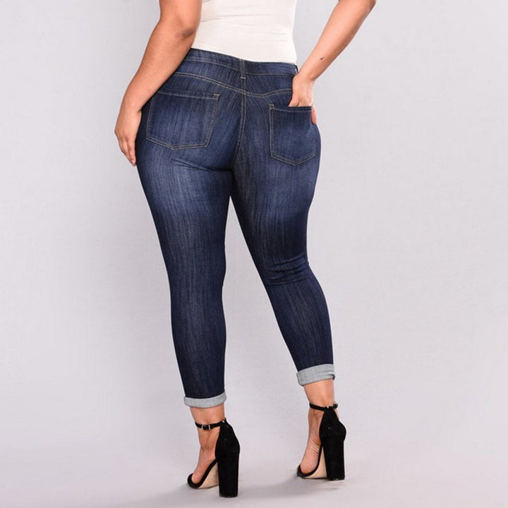 Plus Size High Elastic Hole Jeans Women's True Denim Skinny Distressed Jean For Women Jeans Pencil Pants