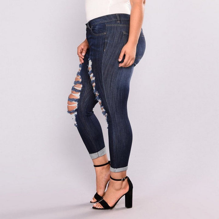 Stylish Plus Size Distressed Skinny Jeans with High Stretch Comfort for Women