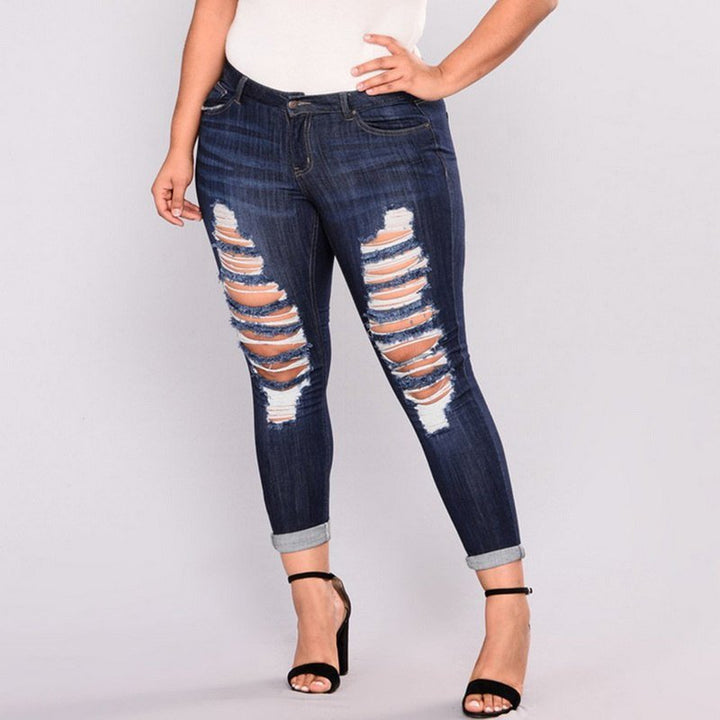 Stylish Plus Size Distressed Skinny Jeans with High Stretch Comfort for Women