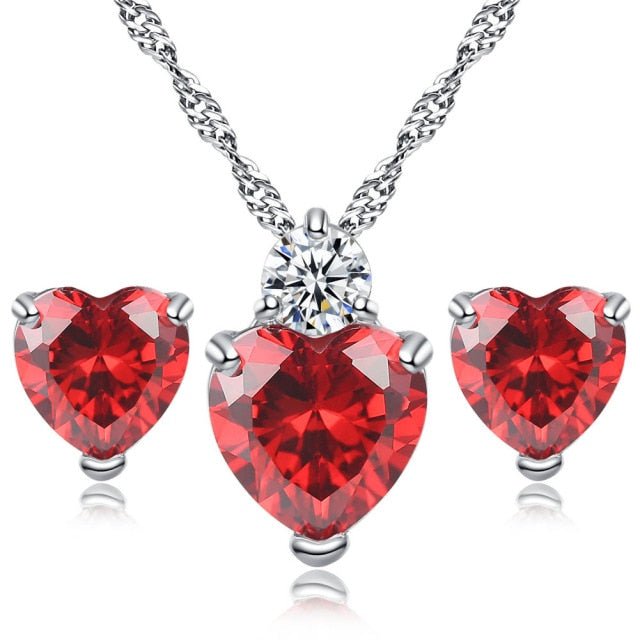 Pomegranate Red Crystal Necklace Earrings