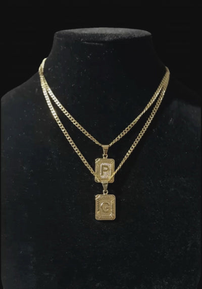 Stainless Steel Initial Cuban Necklace Personalized Monogram Pendant On Cuban Link Chain For Men Women