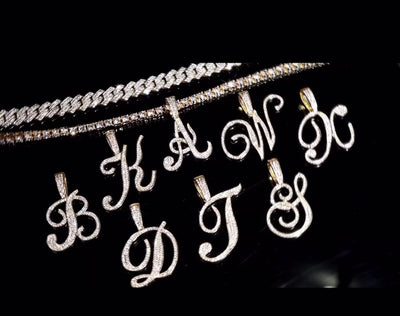 Crystal Initials Iced Out Tennis Chain Necklace - Set