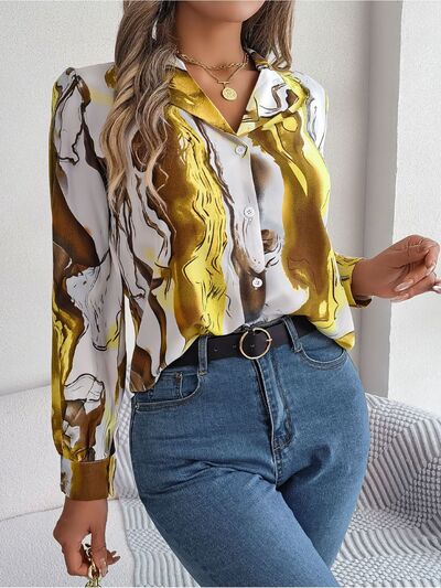 Chic Patterned Long Sleeve Dress Shirt