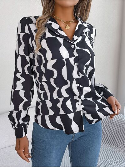 Chic Patterned Long Sleeve Dress Shirt