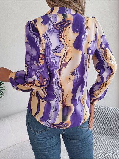 Chic Patterned Long Sleeve Dress Shirt