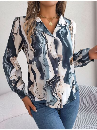 Chic Patterned Long Sleeve Dress Shirt