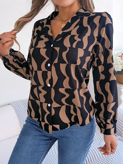 Chic Patterned Long Sleeve Dress Shirt