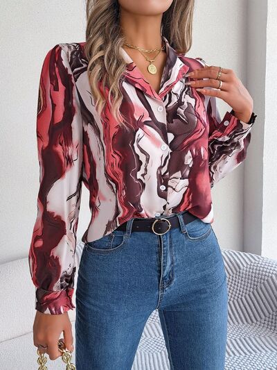 Chic Patterned Long Sleeve Dress Shirt