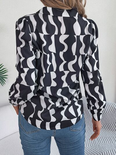 Chic Patterned Long Sleeve Dress Shirt