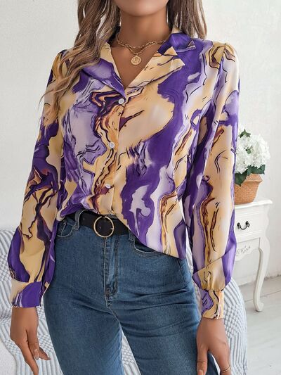 Chic Patterned Long Sleeve Dress Shirt