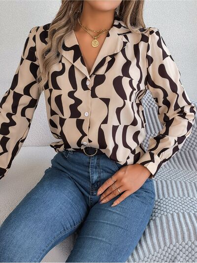 Chic Patterned Long Sleeve Dress Shirt