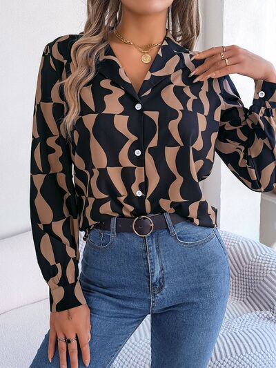 Chic Patterned Long Sleeve Dress Shirt