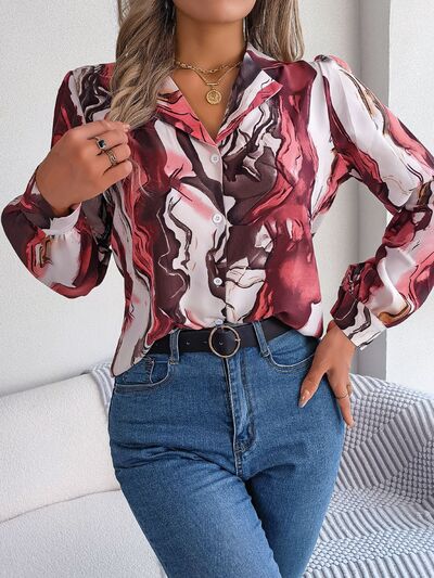 Chic Patterned Long Sleeve Dress Shirt