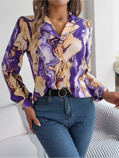 Chic Patterned Long Sleeve Dress Shirt