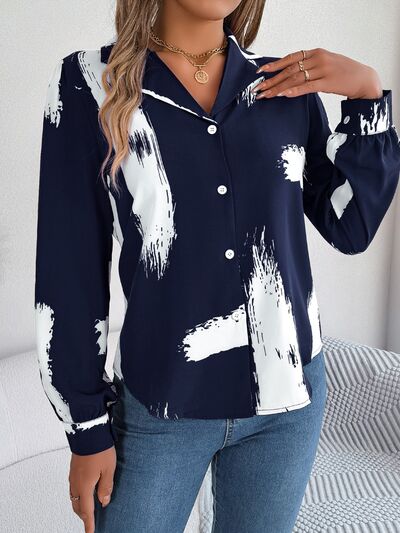 Chic Patterned Collared Button-Up Shirt for Stylish Wear