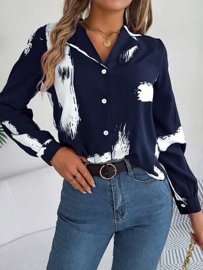 Chic Patterned Collared Button-Up Shirt for Stylish Wear