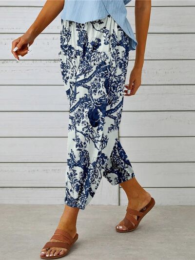 Chic Printed Tie-Detail Cropped Pants