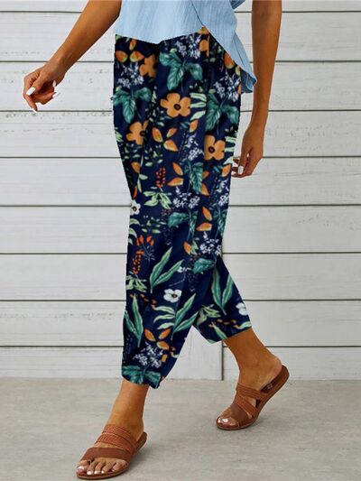 Chic Printed Tie-Detail Cropped Pants