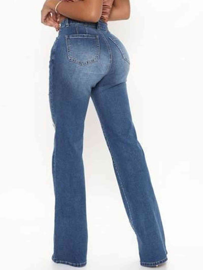 Raw Hem Distressed High Rise Jeans for Effortless Style