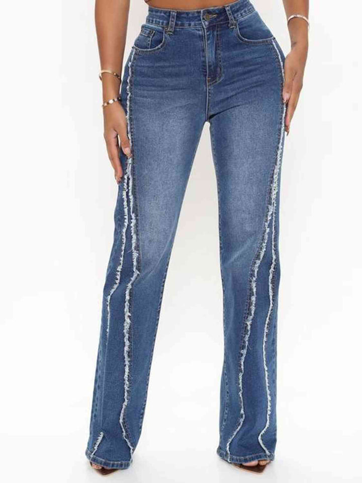 Raw Hem Distressed High Rise Jeans