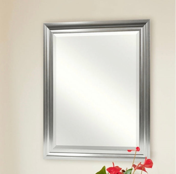 Rectangular Beveled Vanity Mirror with Satin Silver Finish Frame