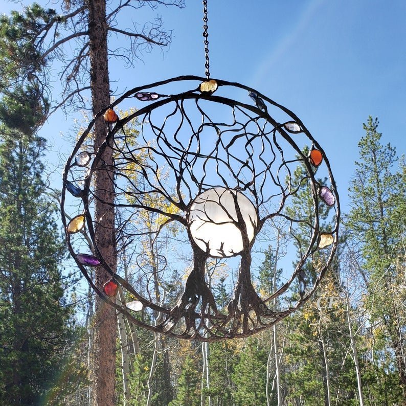 Retro Round Tree Of Life Ring Metal Pendant Wall Decoration Artwork