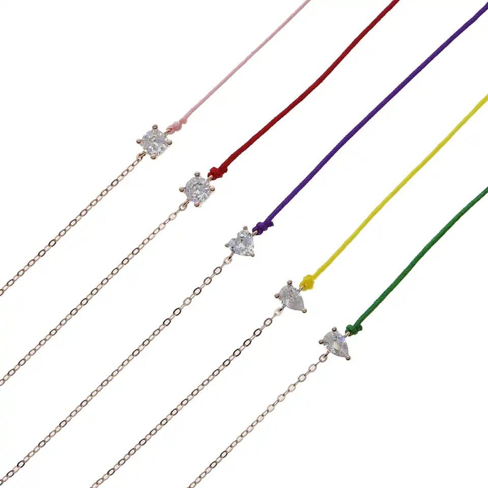 Rose Gold Plated Spring Chain Bracelet In 925 Sterling Silver With 5A Round Heart And Oval Charm Shapes