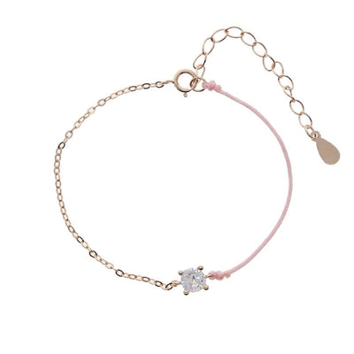 Rose Gold Plated Spring Chain Bracelet In 925 Sterling Silver With 5A Round Heart And Oval Charm Shapes