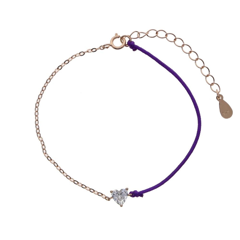 Rose Gold Plated Spring Chain Bracelet In 925 Sterling Silver With 5A Round Heart And Oval Charm Shapes