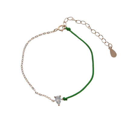 Rose Gold Plated Spring Chain Bracelet In 925 Sterling Silver With 5A Round Heart And Oval Charm Shapes
