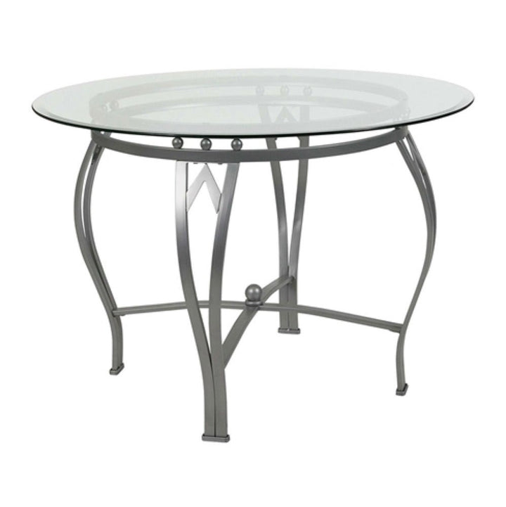 Round 45-inch Clear Tempered Glass Dining Table with Silver Frame