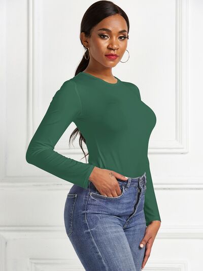 Stylish Round Neck Long Sleeve Bodysuit